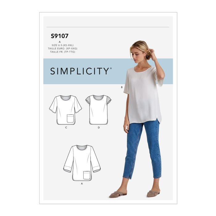 S9107 Misses' Tops With Sleeve & Length Variation. Size: XS-XXL (32-52)
