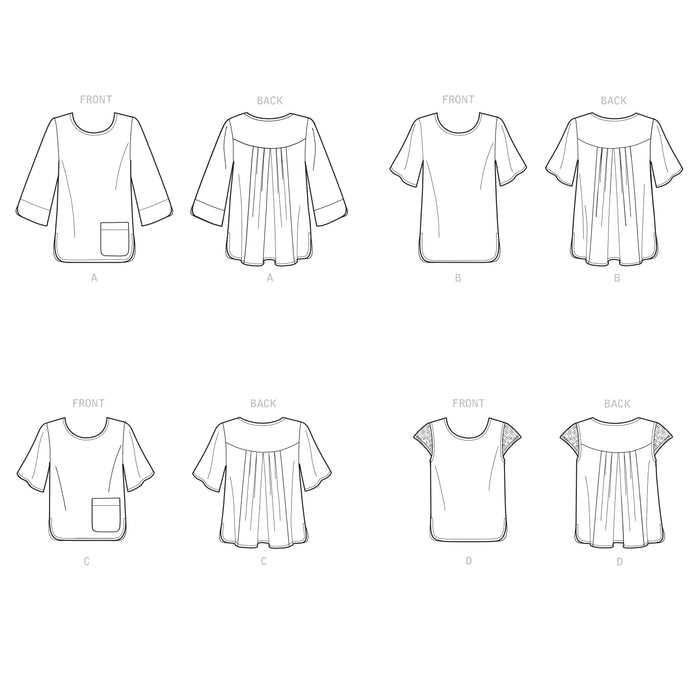 S9107 Misses' Tops With Sleeve & Length Variation. Size: XS-XXL (32-52)