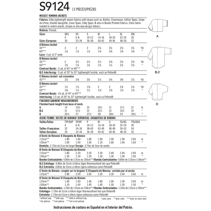 S9124 Misses' Jackets. Size: XXS-XXL (30-52)