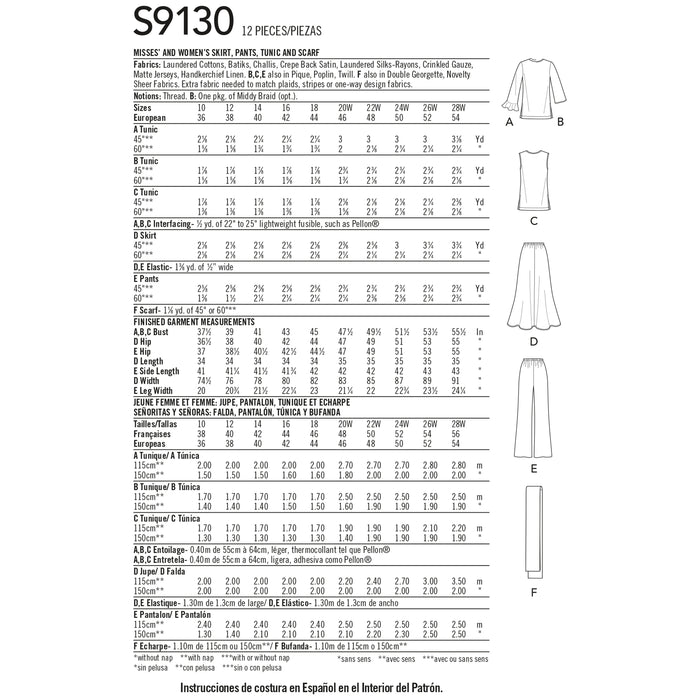 S9130 Misses' & Women's Tops & Bottoms. Size: 36-54