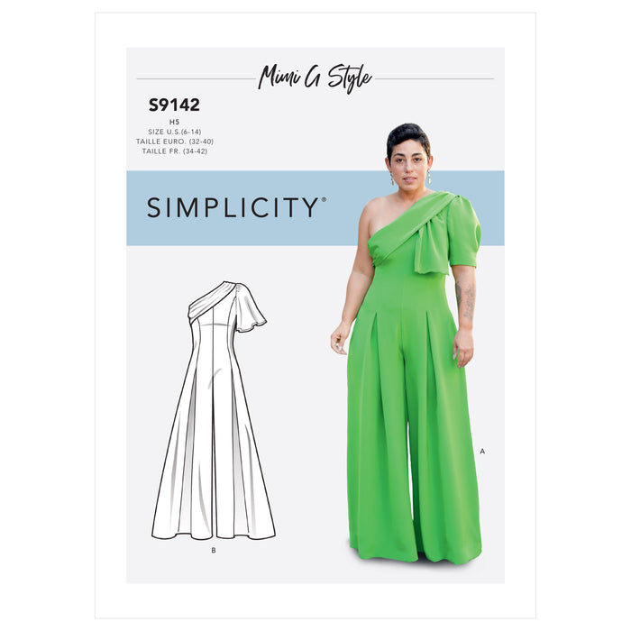 S9142 Misses' Jumpsuit With One Shoulder Drape By Mimi G Style. Size: 32-50