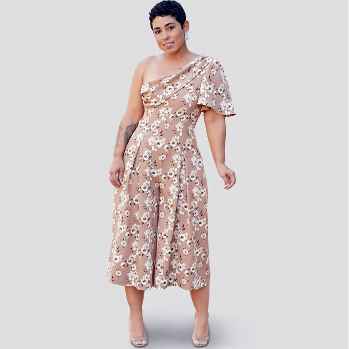 S9142 Misses' Jumpsuit With One Shoulder Drape By Mimi G Style. Size: 32-50