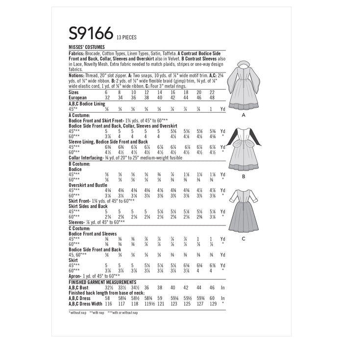 S9166 Misses' Costumes. Size: 32-48
