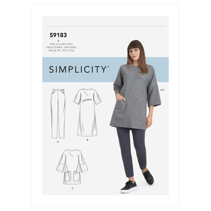 S9183 Misses' Tunic, Top, Dress & Legging. Size: XXS-XXL (30-52)