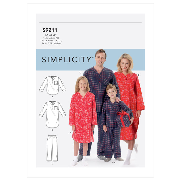S9211 Adult & children Patch Pocket Top, Nightshirt and Pants. Size: Kid´s S-XL (7-20 y) / Adults S-XL  (34-48)