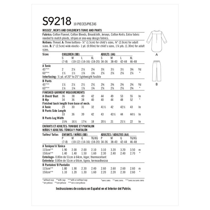 S9218 Lounge Tunic & Pants Available in Misses'/Men's & Children's Sizes. Size: Kid´s S-XL (7-20 y) / Adults S-XL (34-48)