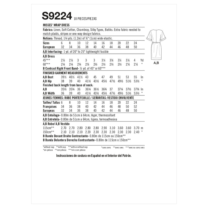 S9224 Misses' Wrap Dress. Size: 32-50