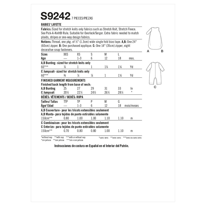 S9242 Babies' Layette. Size: XXS-L (0-18 m)