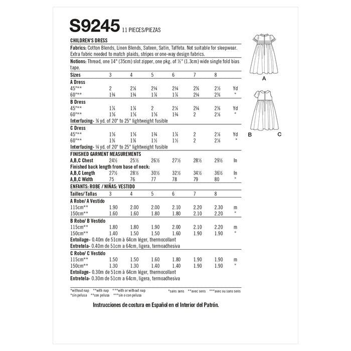 S9245 Children's Dress. Size: 3-8 y