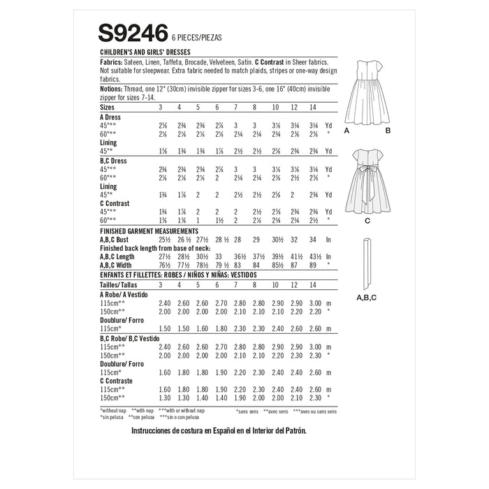 S9246 Children's & Girls' Dresses. Size: 3-14 y