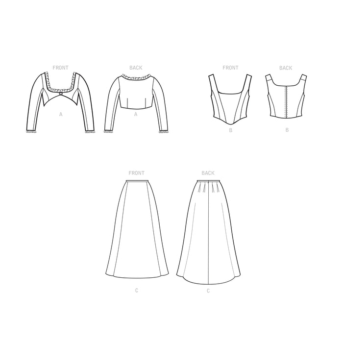 S9247 Misses' Bolero, Corset, Skirt. Size: 32-48