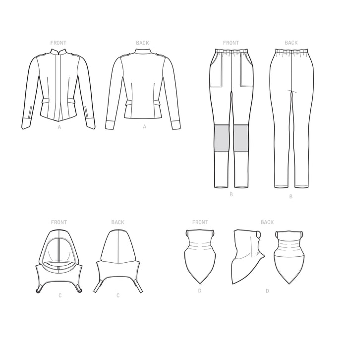 S9249 Misses' Jacket, Pants, Cropped Hooded Tabard, Mask. Size: 32-48