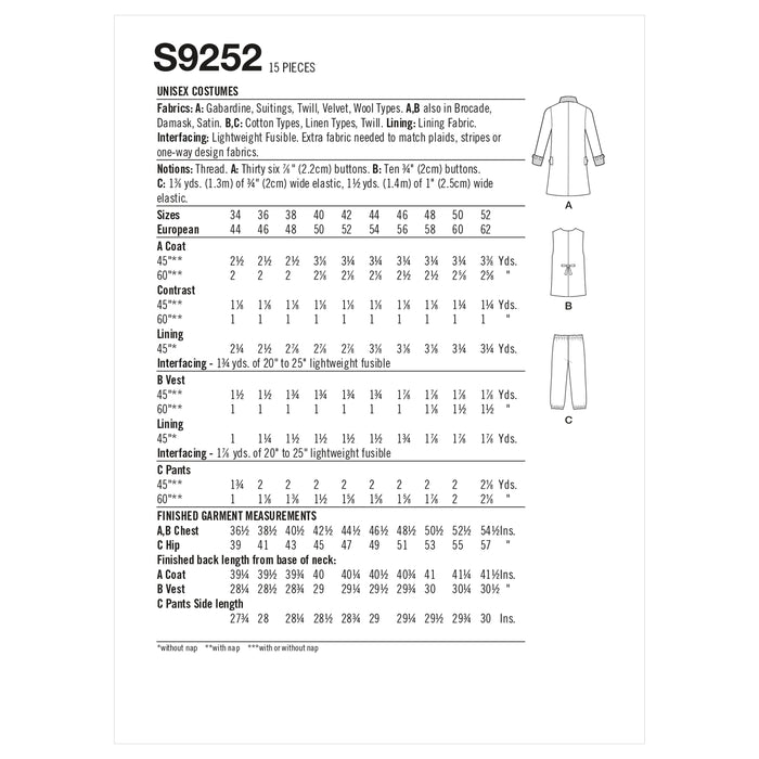 S9252 Unisex Costumes. Size: 44-62