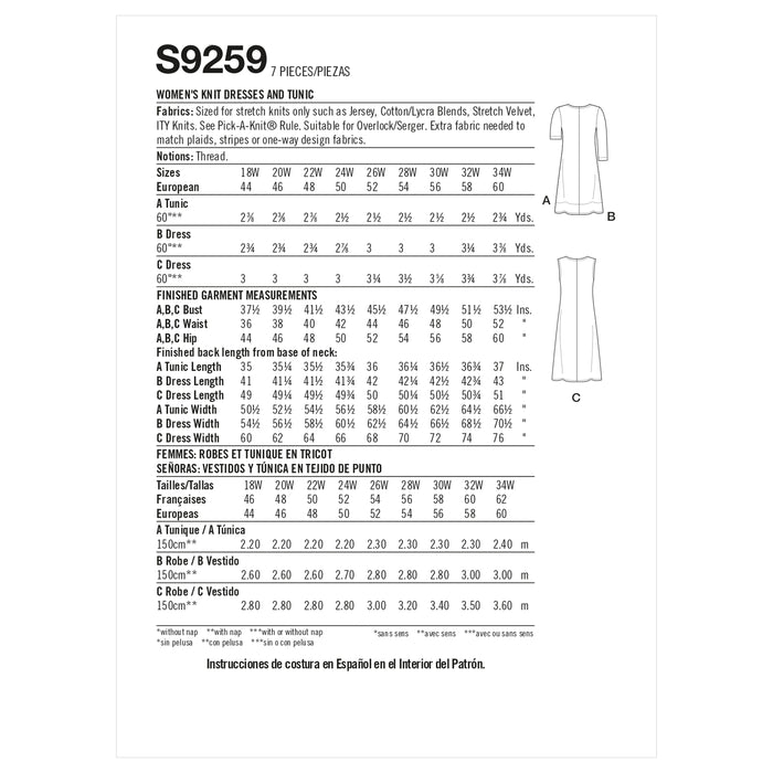 S9259 Women's Knit Dresses & Tunic. Size: 44-60