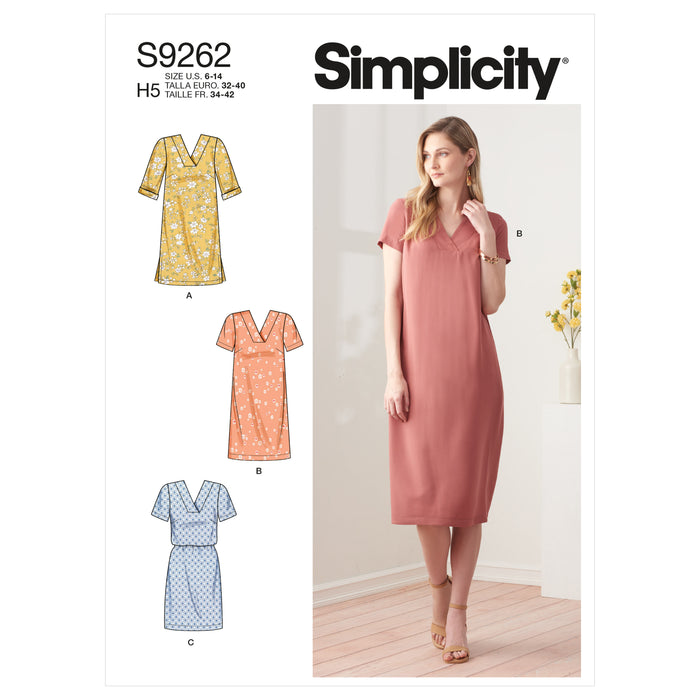 S9262 Misses' V-neckline Shift Dresses. Size: 32-50