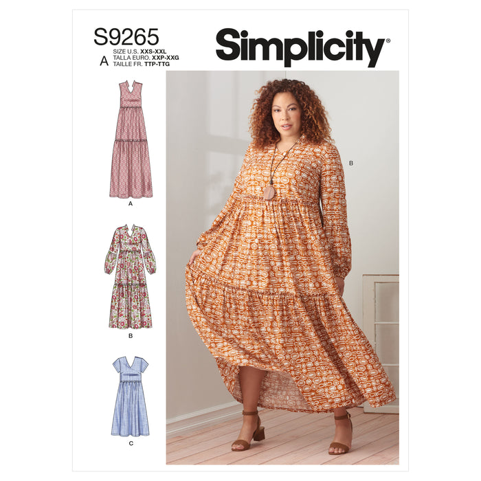 S9265 Misses' & Women's Tiered Dresses. Size: XXS-XXL (30-52)