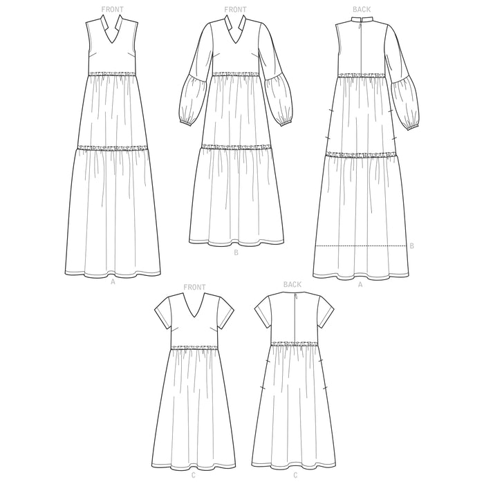S9265 Misses' & Women's Tiered Dresses. Size: XXS-XXL (30-52)