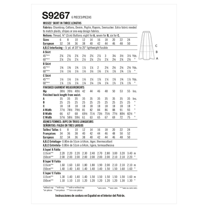 S9267 Misses' Skirt In Three Lengths. Size: 32-50