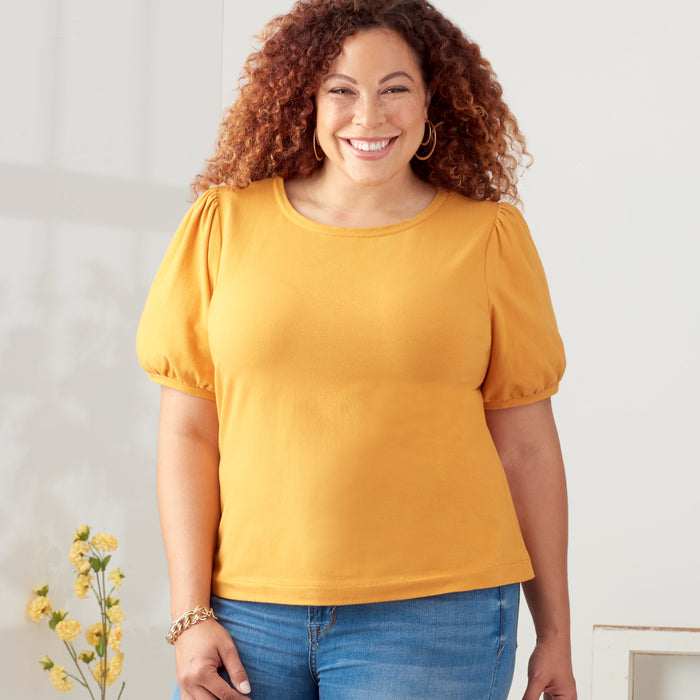 S9273 Misses' Knit Tops With Scoop Neck & Sleeve Variations. XXS-XXL (30-52)