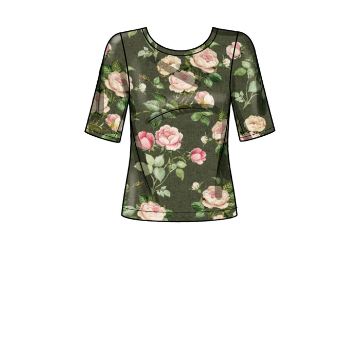 S9273 Misses' Knit Tops With Scoop Neck & Sleeve Variations. XXS-XXL (30-52)
