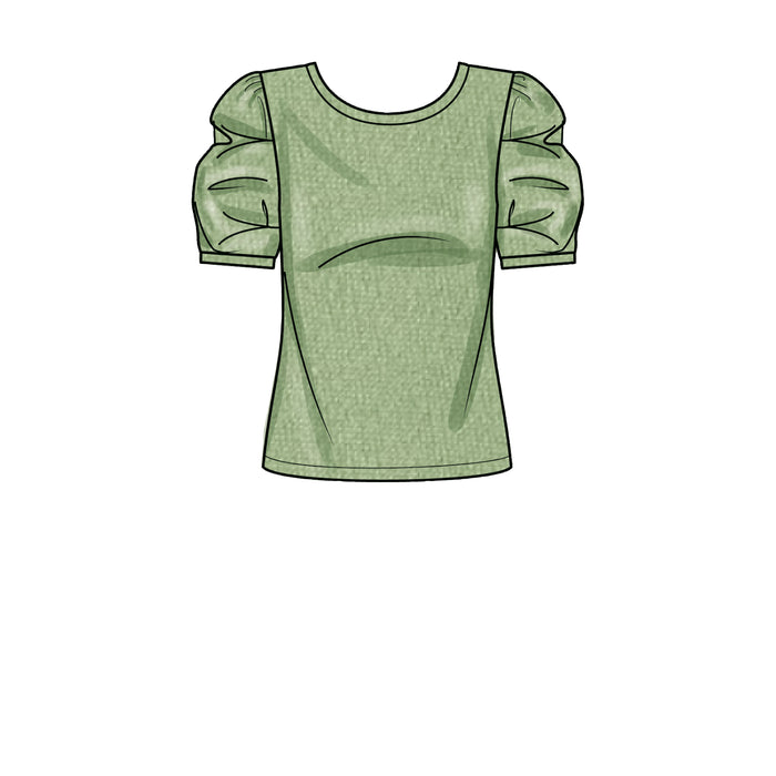 S9273 Misses' Knit Tops With Scoop Neck & Sleeve Variations. XXS-XXL (30-52)