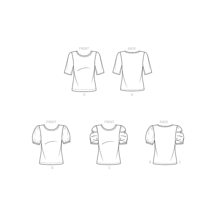 S9273 Misses' Knit Tops With Scoop Neck & Sleeve Variations. XXS-XXL (30-52)