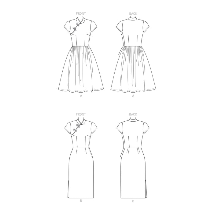 S9292 Misses' Dresses With Mandarin Collar & Skirt Options. Size: 30-48