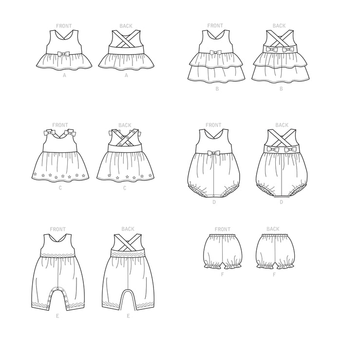 S9319 Toddlers' Criss-Cross Top, Dresses, Rompers and Panties. Size: 6 m-4 y