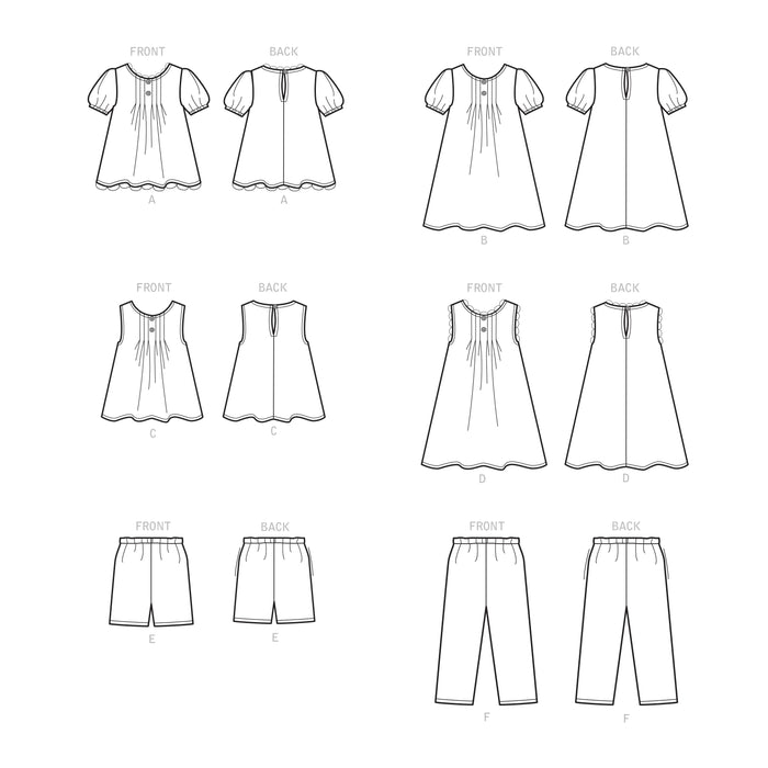 S9321 Children's Tucked Tops, Dresses, Shorts and Pants. Size: 3-8 y