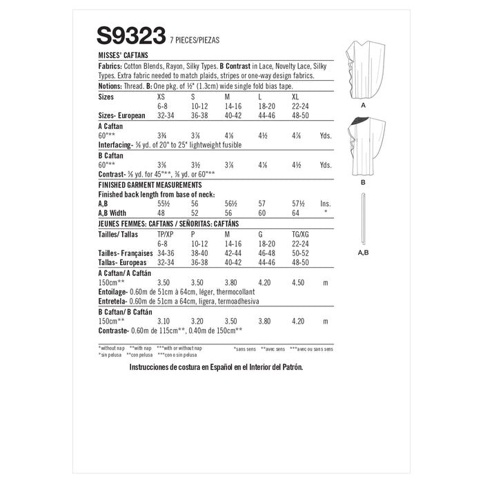 S9323 Misses' Caftans. Size: XS-XL (32-50)