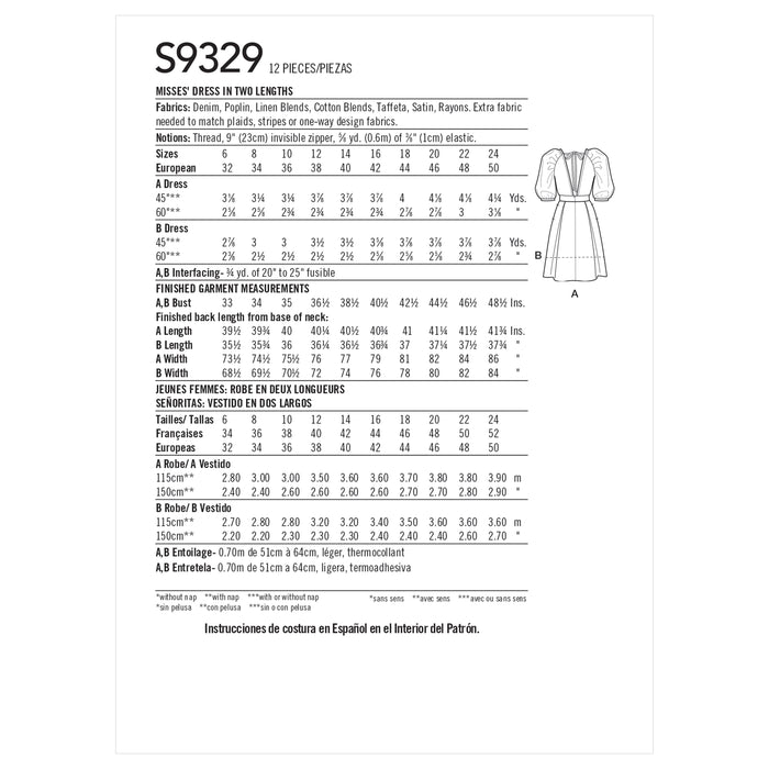 S9329 Misses' Dress in Two Lengths. Size: 32-50