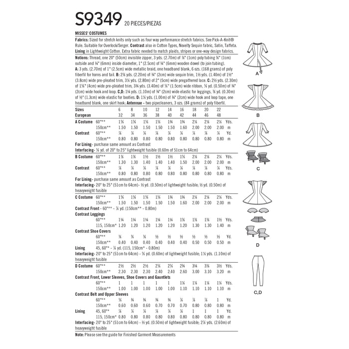 S9349 Misses' Costumes. Size: 32-48