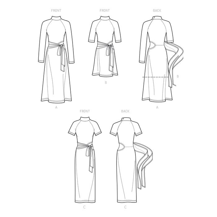 S9370 Misses' Knit Dress with Sleeve and Length Variations. Size: 32-50