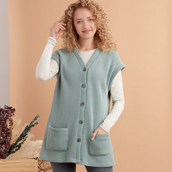 S9374 Misses' Knit Vests. Size: XXS-XXL (30-52)