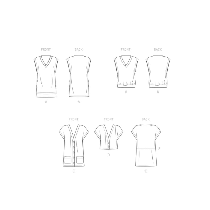 S9374 Misses' Knit Vests. Size: XXS-XXL (30-52)