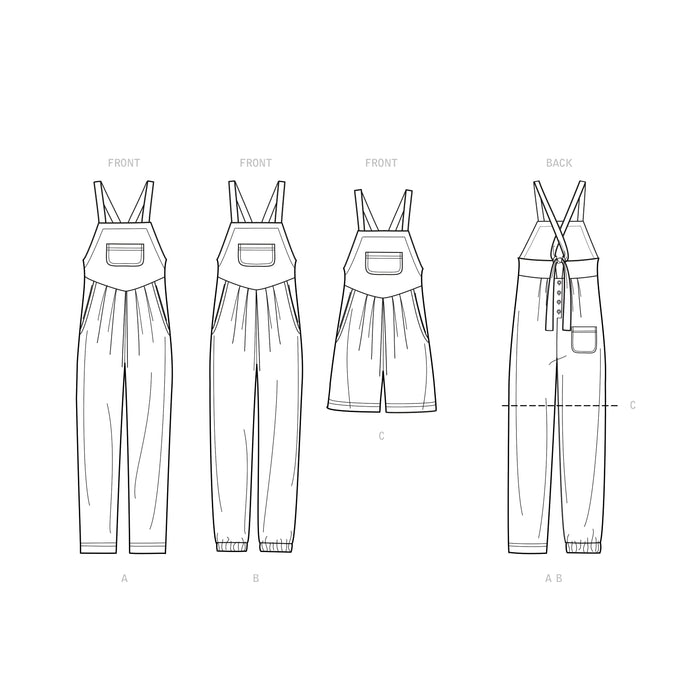 S9382 Misses' Overall with Shaped Raised Waist and Back Ties. Size: 32-50