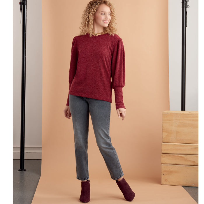 S9385 Misses' Knit Tops with Length and Sleeve Variations. Size: 32-50