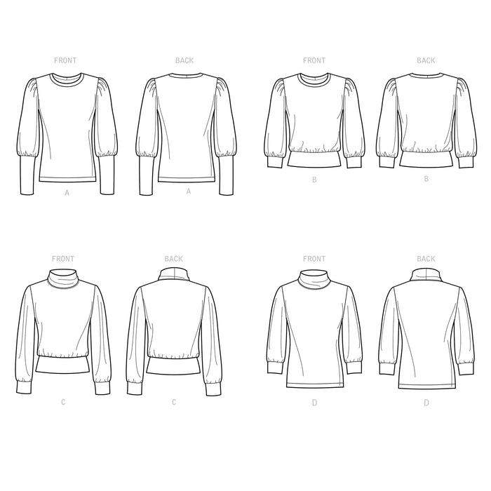 S9385 Misses' Knit Tops with Length and Sleeve Variations. Size: 32-50