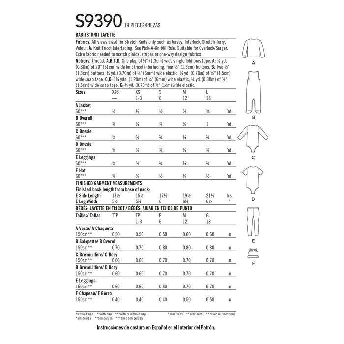 S9390 Babies' Knit Layette. Size: XXS-L (0-18 m)