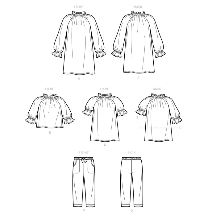 S9393 Children's Dress, Tunic, Top and Pants. Size: 3-8 y