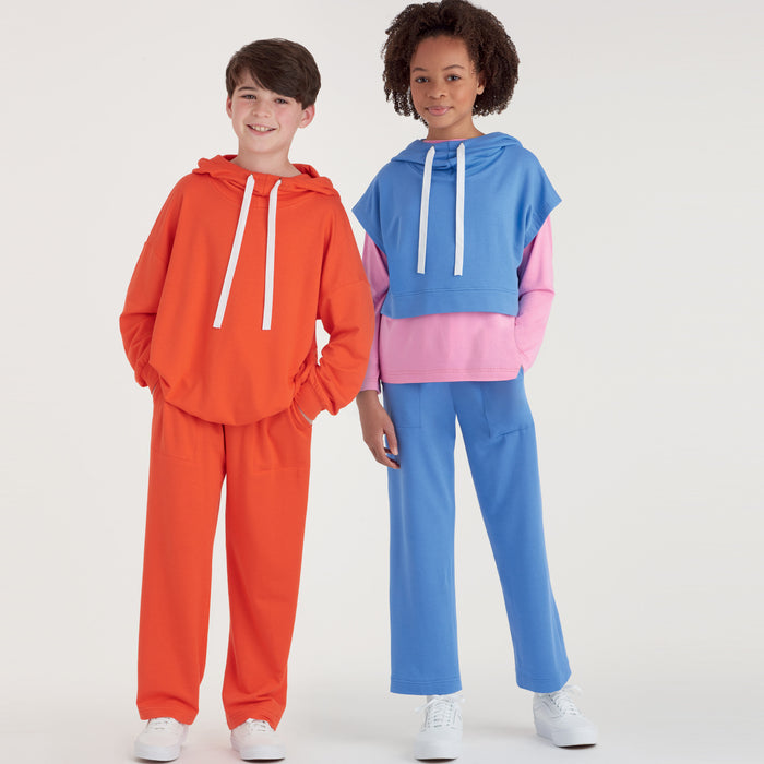 S9394 Boys' and Girls' Oversized Knit Hoodies, Pants and Tops. Size: XS-XL (4-14 y)
