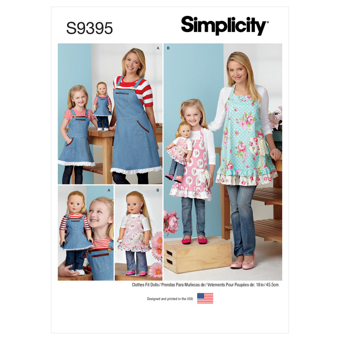 S9395 Aprons for Misses, Children and 18" Doll