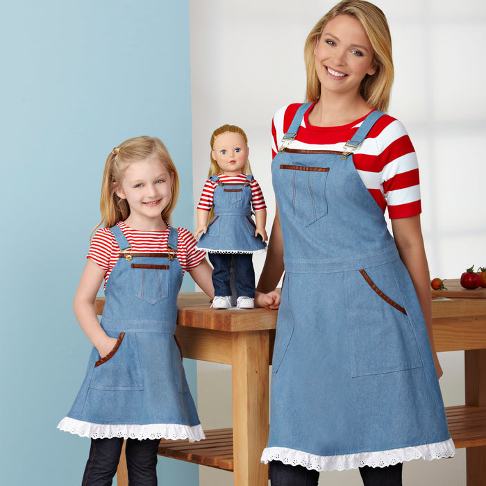 S9395 Aprons for Misses, Children and 18" Doll