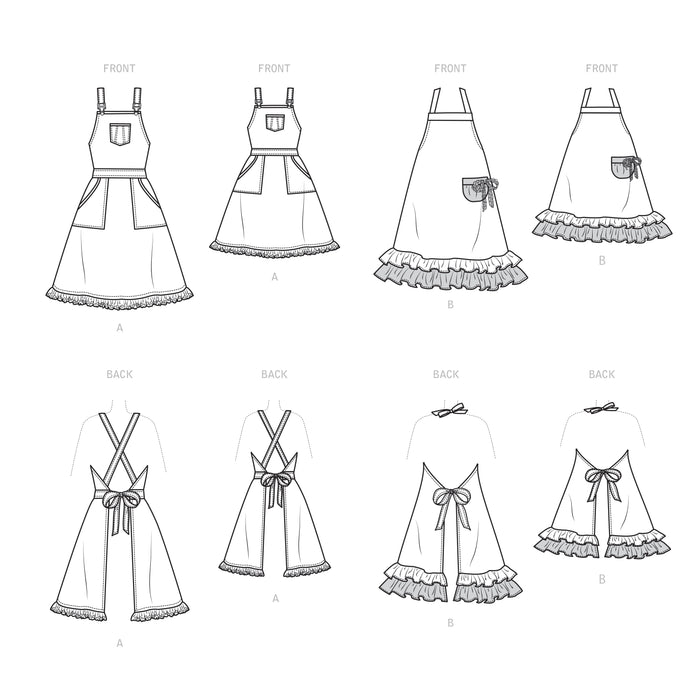 S9395 Aprons for Misses, Children and 18" Doll