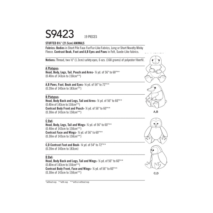 S9423 Stuffed 8-1/2" Animals