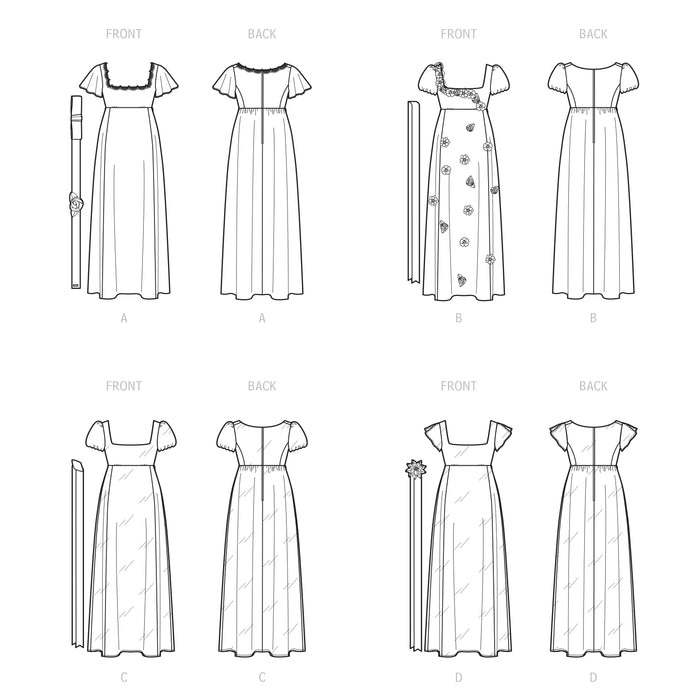 S9434 Misses' and Women's Regency Era Style Dresses. Size: 36-54