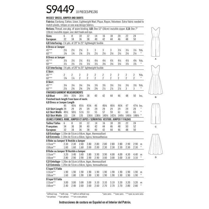 S9449 Misses' Dress, Jumper and Skirts. Size: 32-50