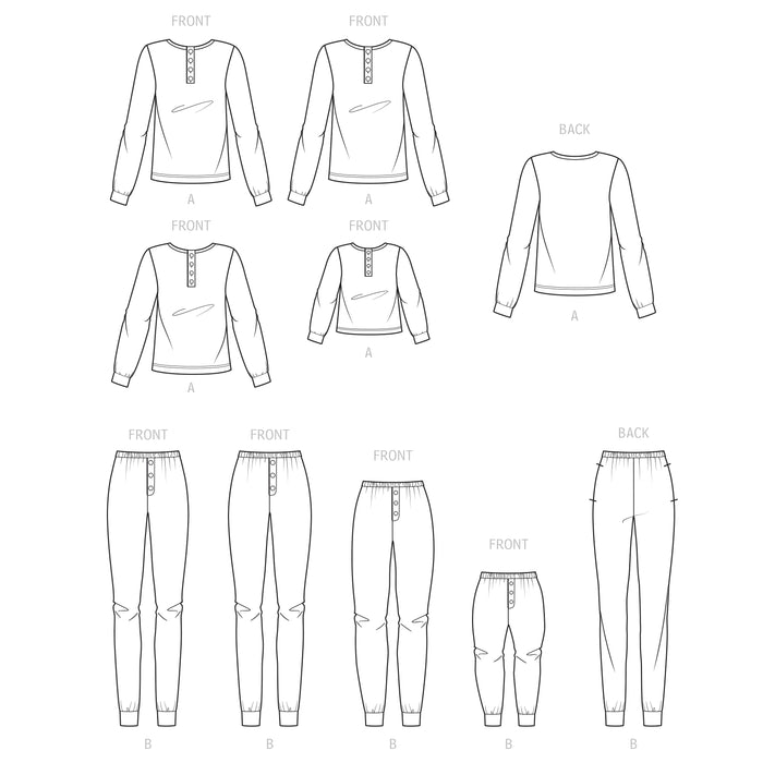 S9455 Misses', Men's and Children's Knit Pants and Top. Size: XS-L/XS-XL