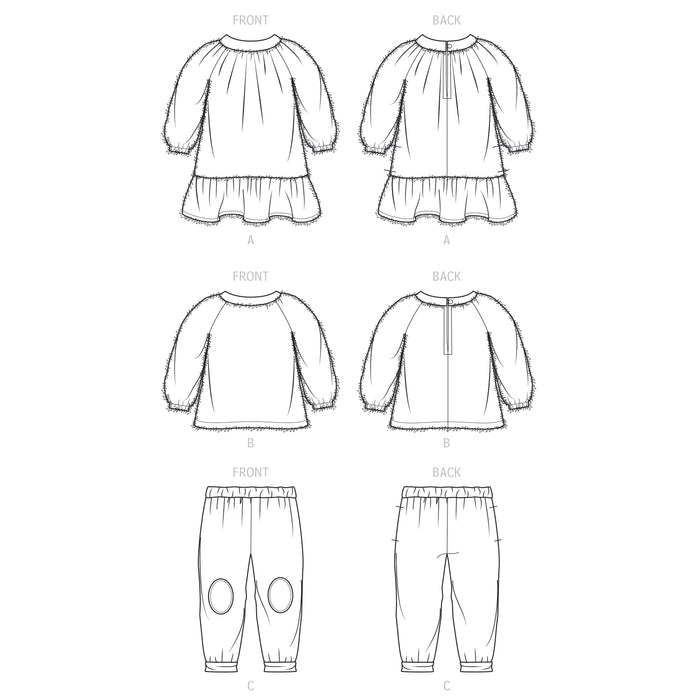 S9460 Toddlers' and Children's Dress, Top and Pants. Size: 6 m-8 y
