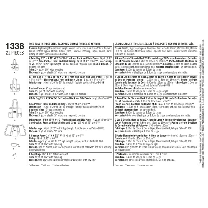 1338 Tote Bags in 3 Sizes, Backpack and Coin Purse. Size: One size